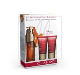 Clarins double serum & super restorative gift set (double serum - 50ml + super restorative day - 15ml + super restorative night - 15ml)